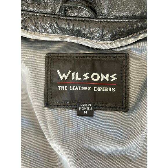 Vintage Wilsons Belted Leather Jacket Black Tie Waist Women's size Medium Edgy - Picture 13 of 14